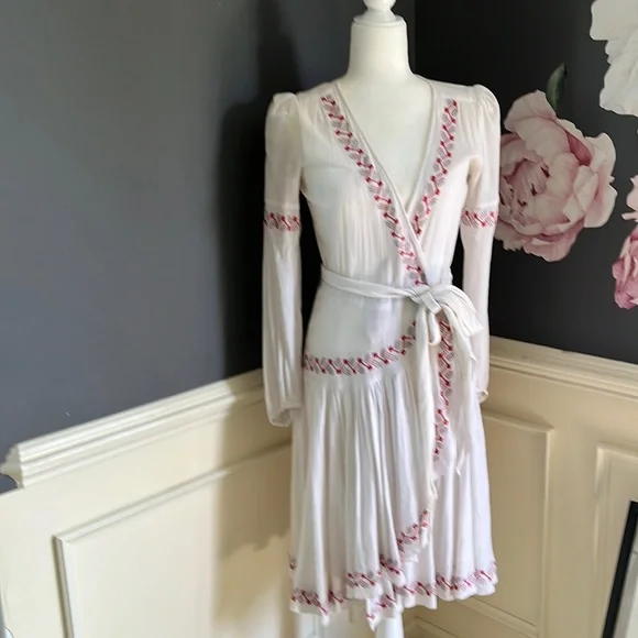 French Connection | Dresses | White Wrap Dress With Embroidery Details |  Poshmark
